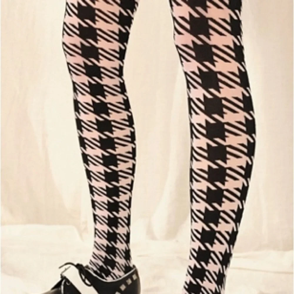 Free People Emelio Cavalini Checkmate S/M  Black Houndstooth Patterned Tights